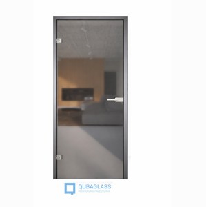 drzwi szklane otwierane do biura  z ościeżnicą aluminiową szkło przezroczyste grafitowe