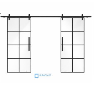 drzwi szklane przesuwne ROCK GLASS  podwójne loft loftowe szprosy