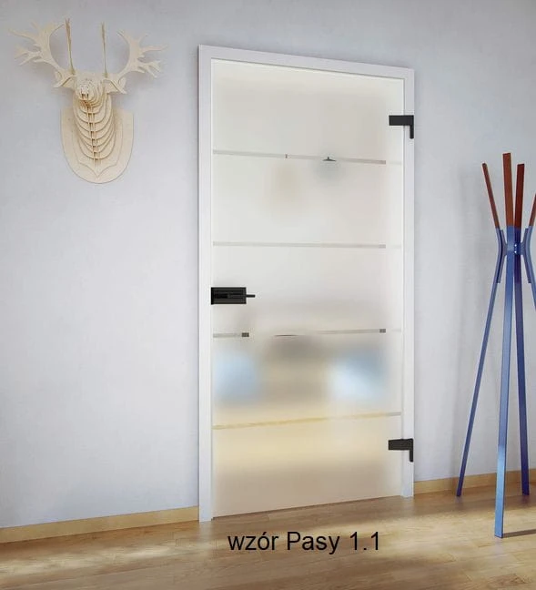 Skleněné otevírané dveře s nastavitelnou zárubní TOP vzor pruhy 1.1