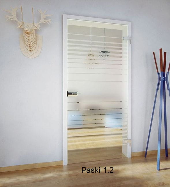 Skleněné otevírané dveře s pevnou zárubní vzor proužky 1.2